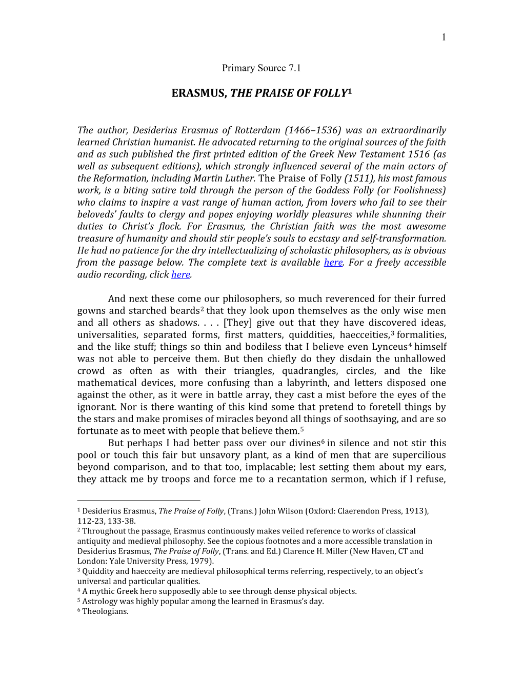 Erasmus, the Praise of Folly1