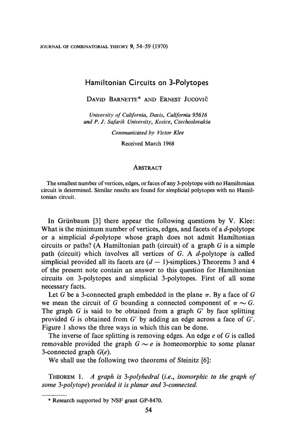 Hamiltonian Circuits on 3-Polytopes