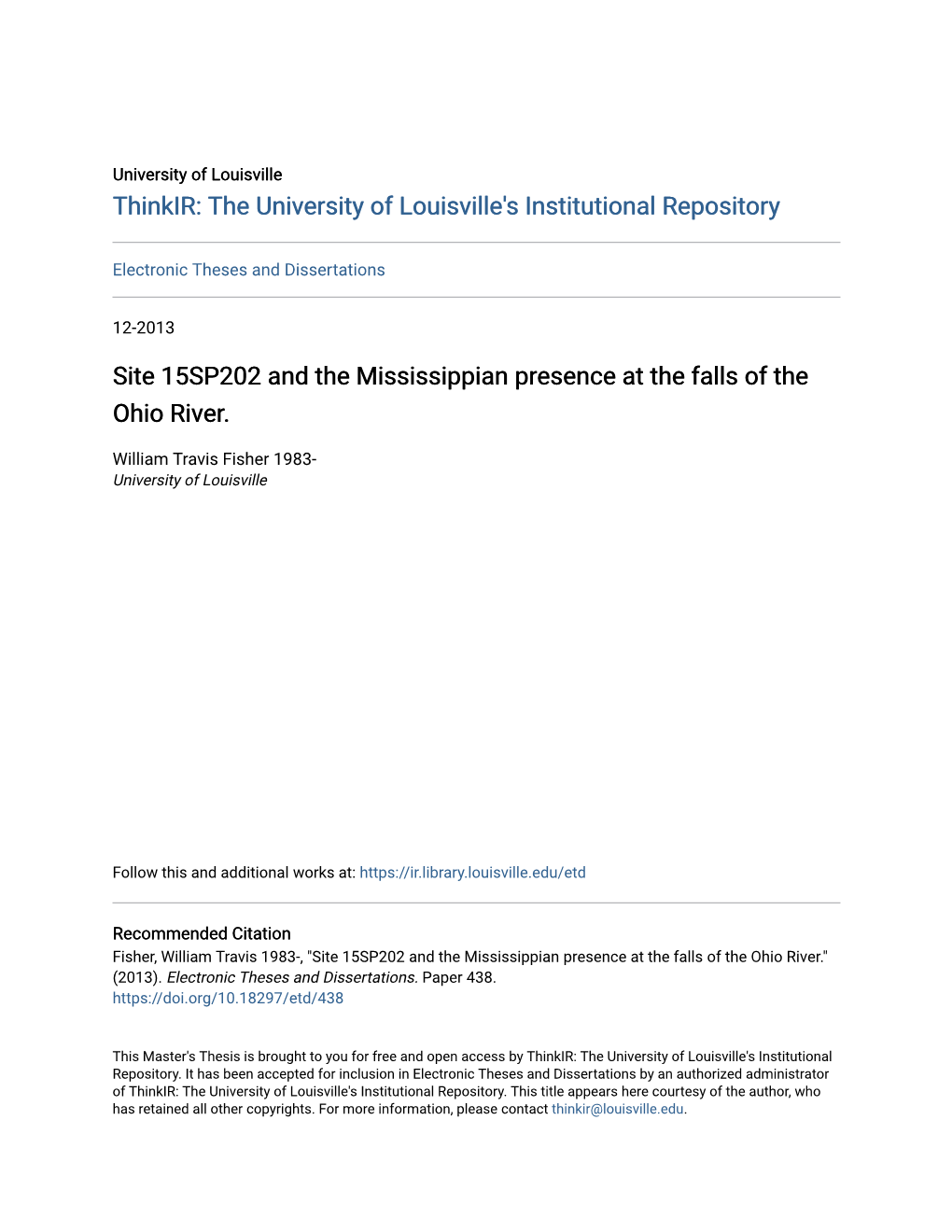 Site 15SP202 and the Mississippian Presence at the Falls of the Ohio River