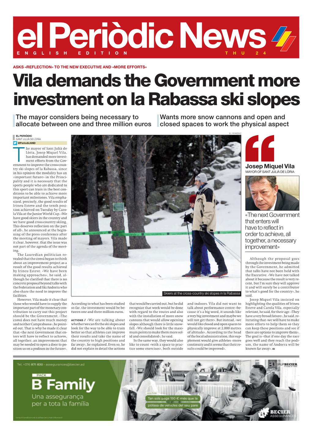 Vila Demands the Government More Investment on La Rabassa Ski Slopes
