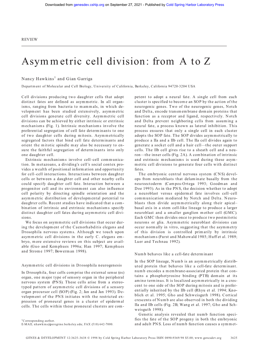 Asymmetric Cell Division: from a to Z