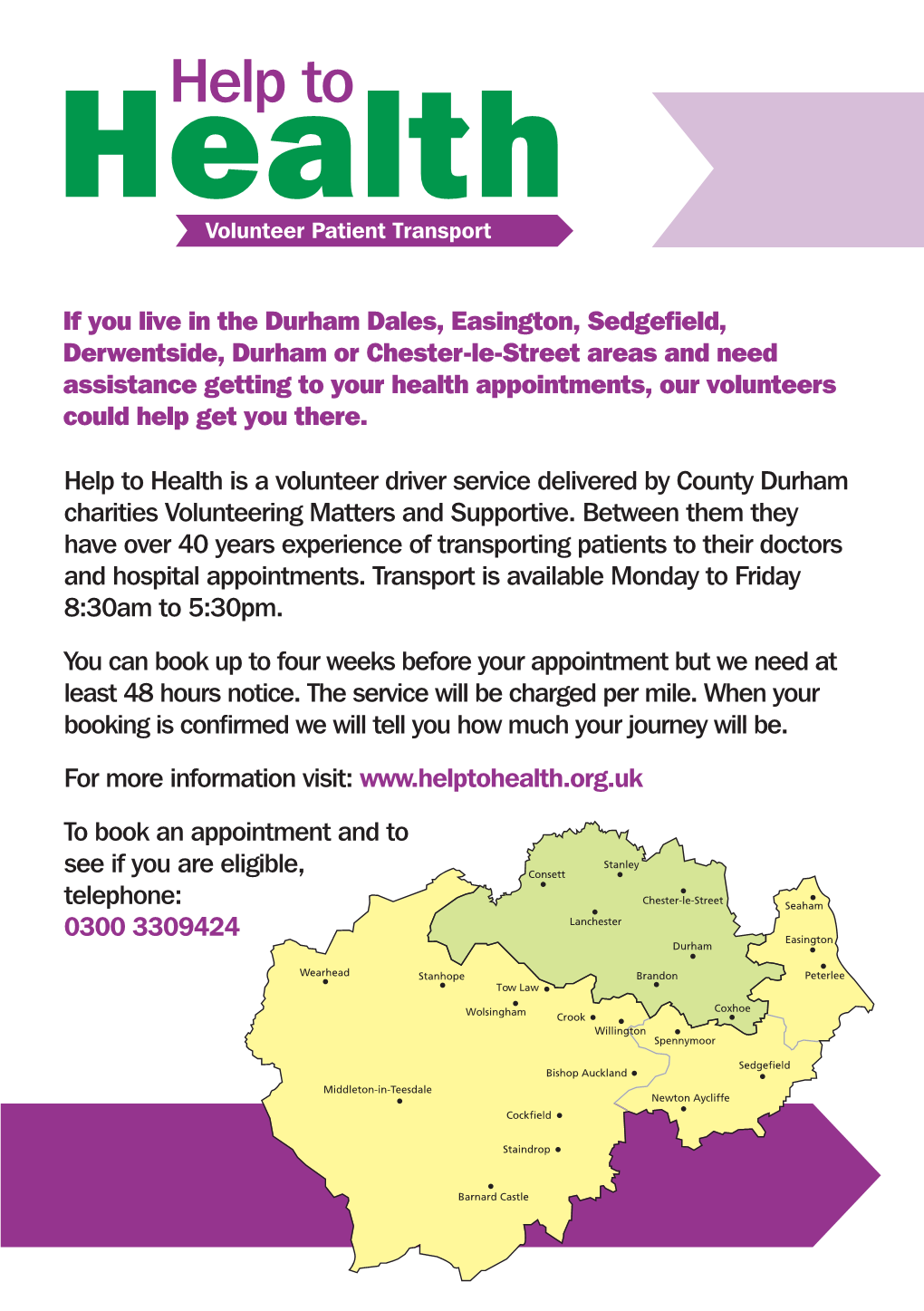 Help to Health Is a Volunteer Driver Service Delivered by County Durham Charities Volunteering Matters and Supportive