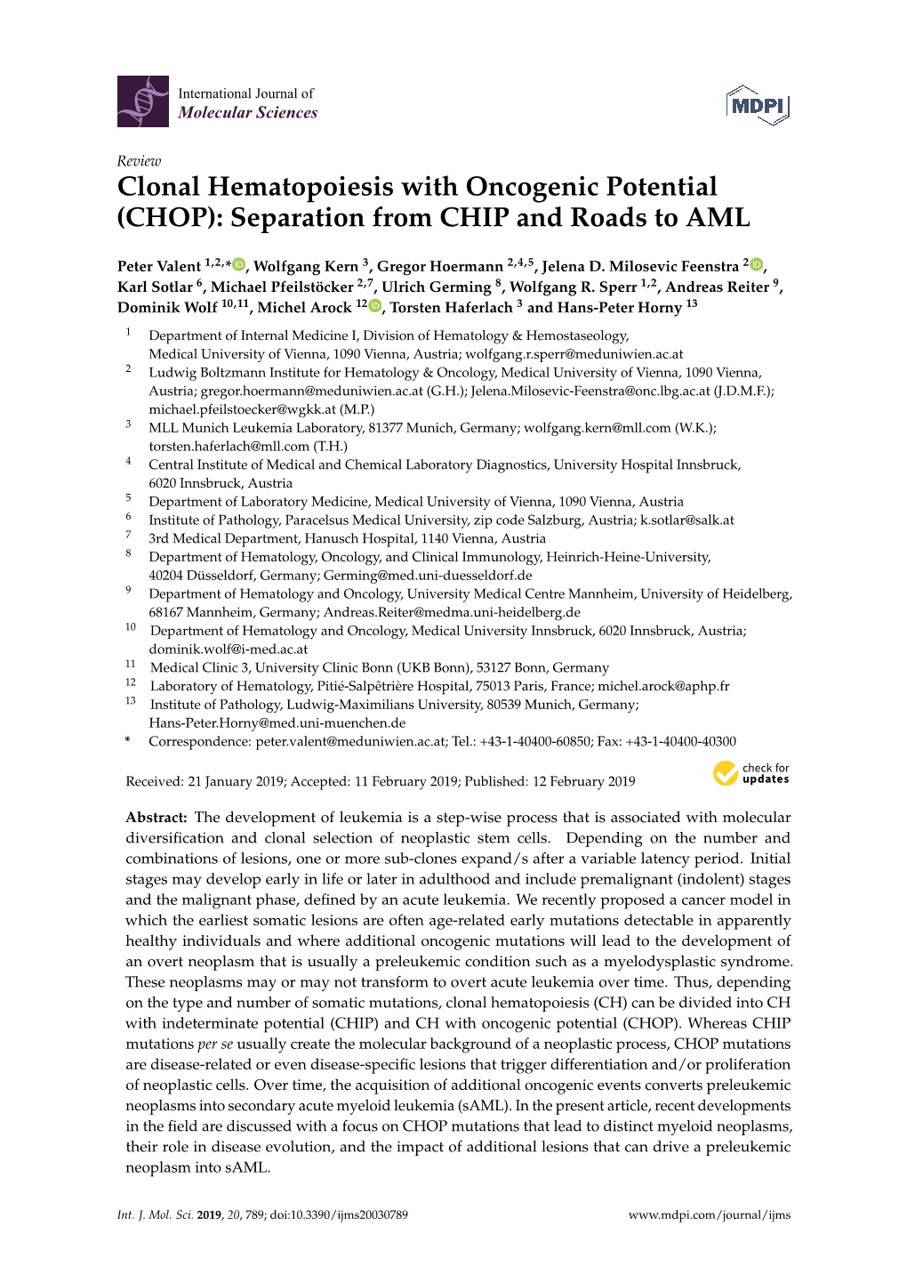 Clonal Hematopoiesis with Oncogenic Potential (CHOP): Separation from CHIP and Roads to AML