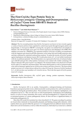 The First Cry2ac-Type Protein Toxic to Helicoverpa Armigera: Cloning and Overexpression of Cry2ac7 Gene from SBS-BT1 Strain of Bacillus Thuringiensis