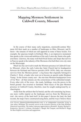 Mapping Mormon Settlement in Caldwell County, Missouri
