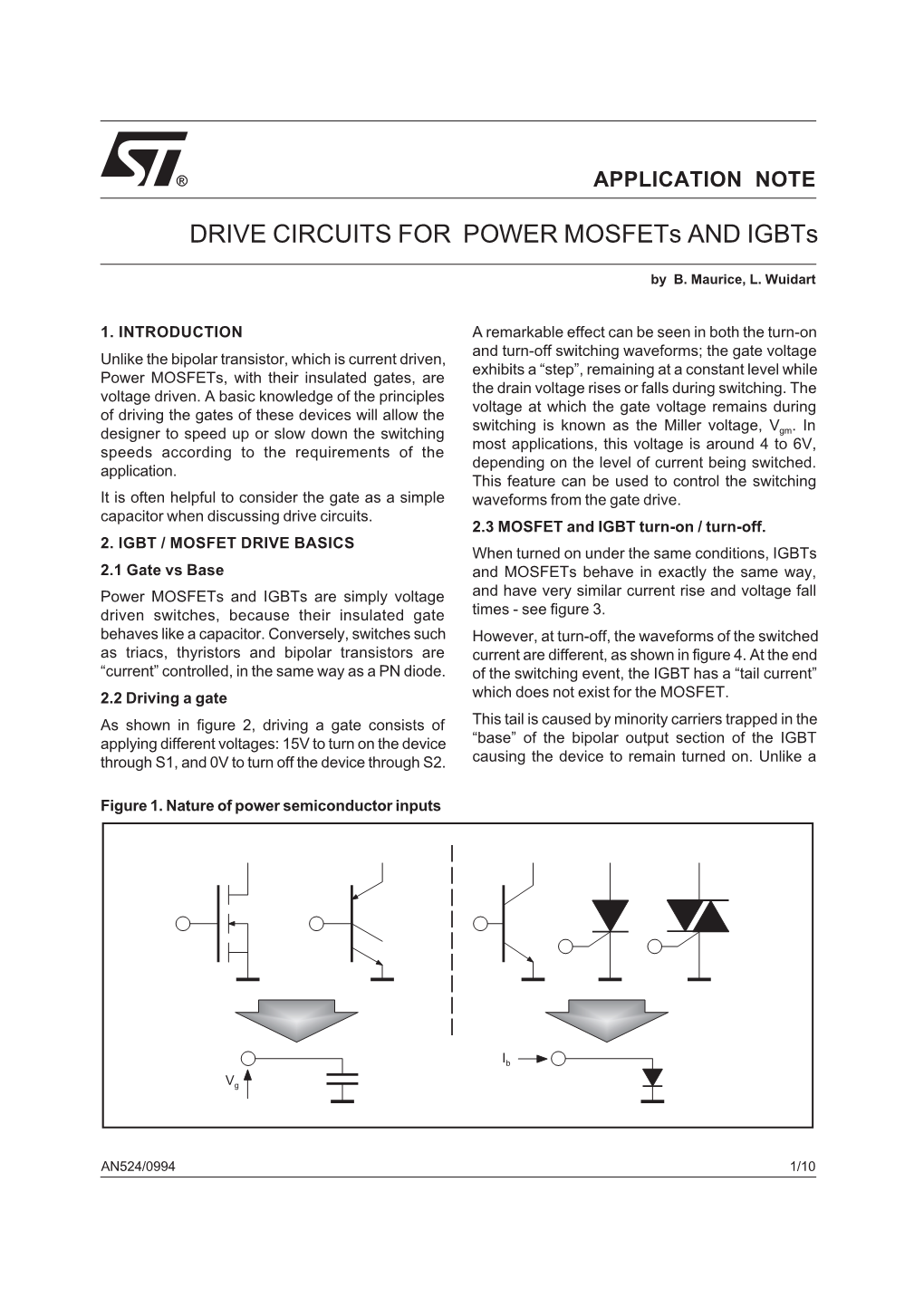 DRIVE CIRCUITS for POWER Mosfets and Igbts