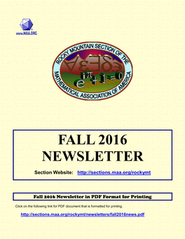 Fall 2016 Newsletter