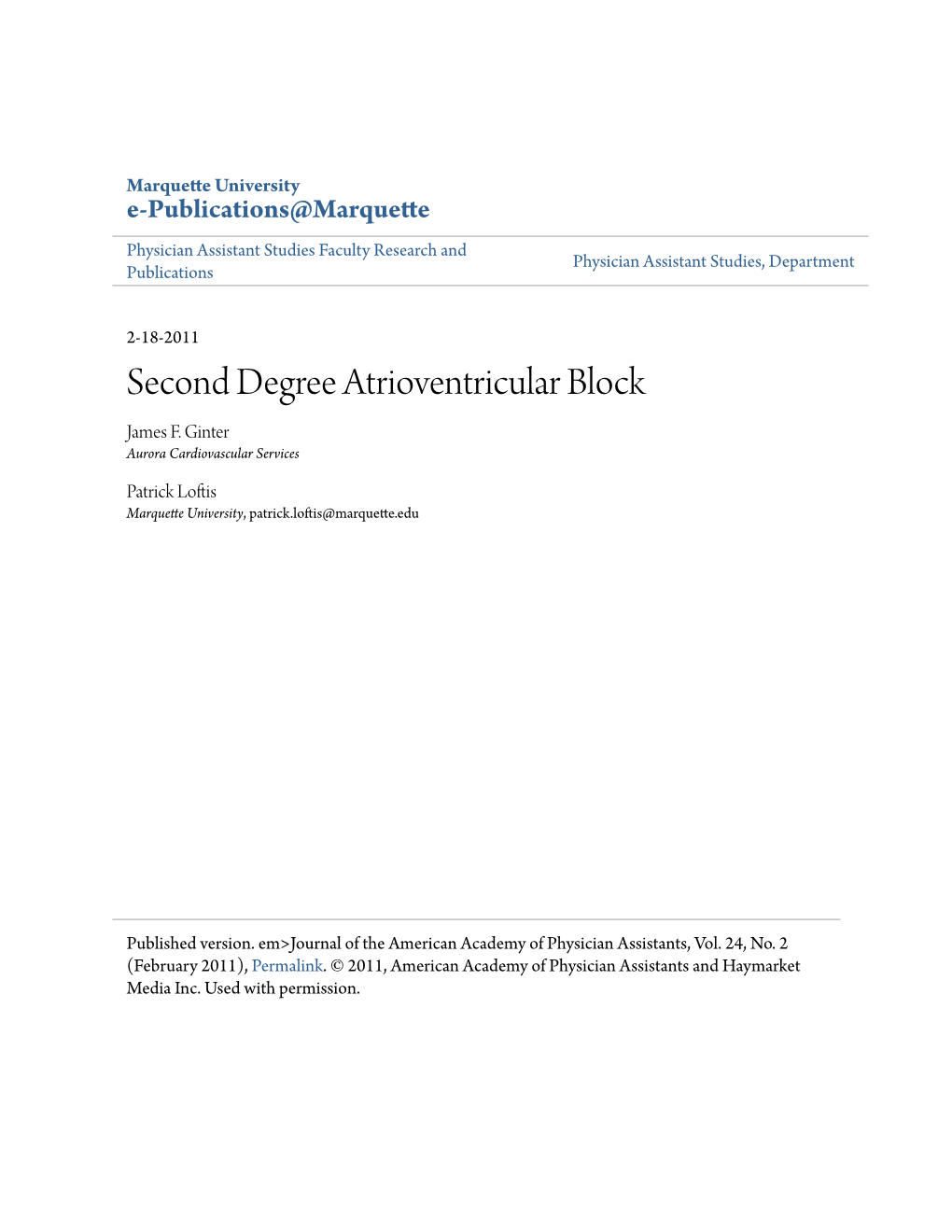 Second Degree Atrioventricular Block James F