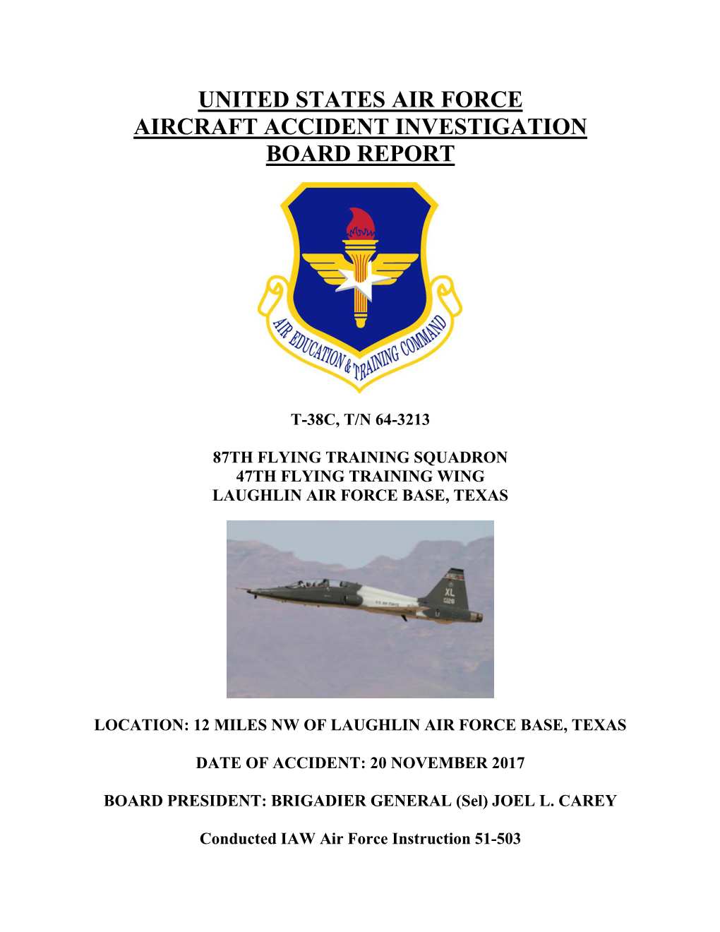 United States Air Force Aircraft Accident Investigation Board Report