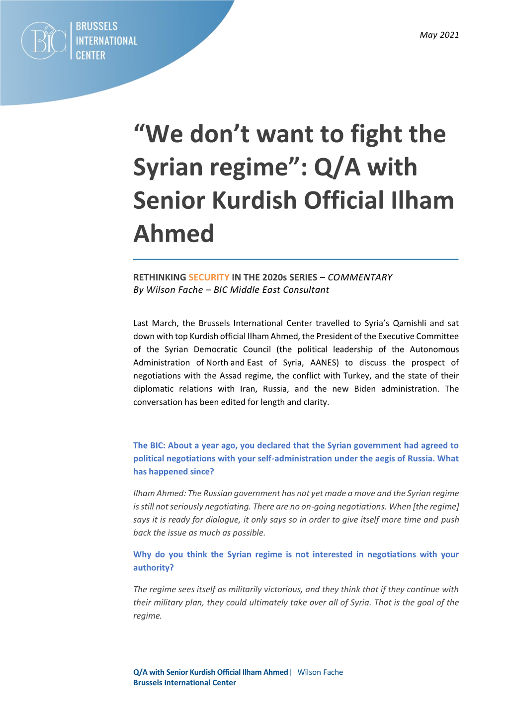 Q/A with Senior Kurdish Official Ilham Ahmed