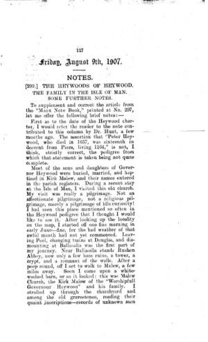 Notes. [299 .1 the Heywoods of Heywood