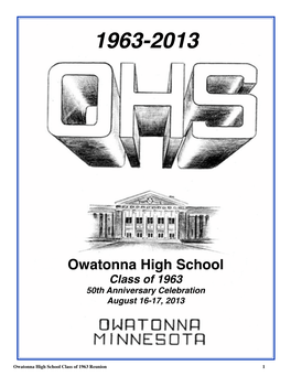 Owatonna High School Class of 1963 50Th Anniversary Celebration August 16-17, 2013