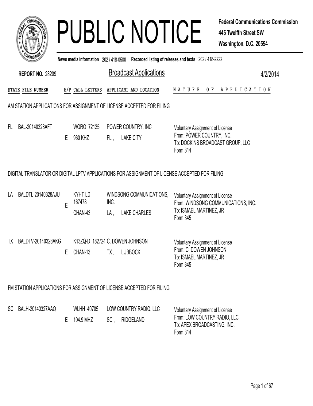 Broadcast Applications 4/2/2014