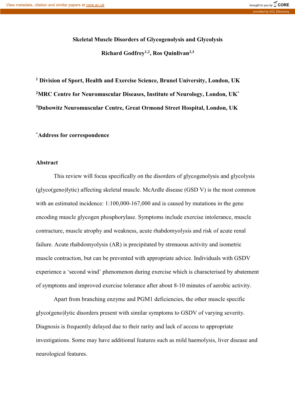 Skeletal Muscle Disorders of Glycogenolysis and Glycolysis