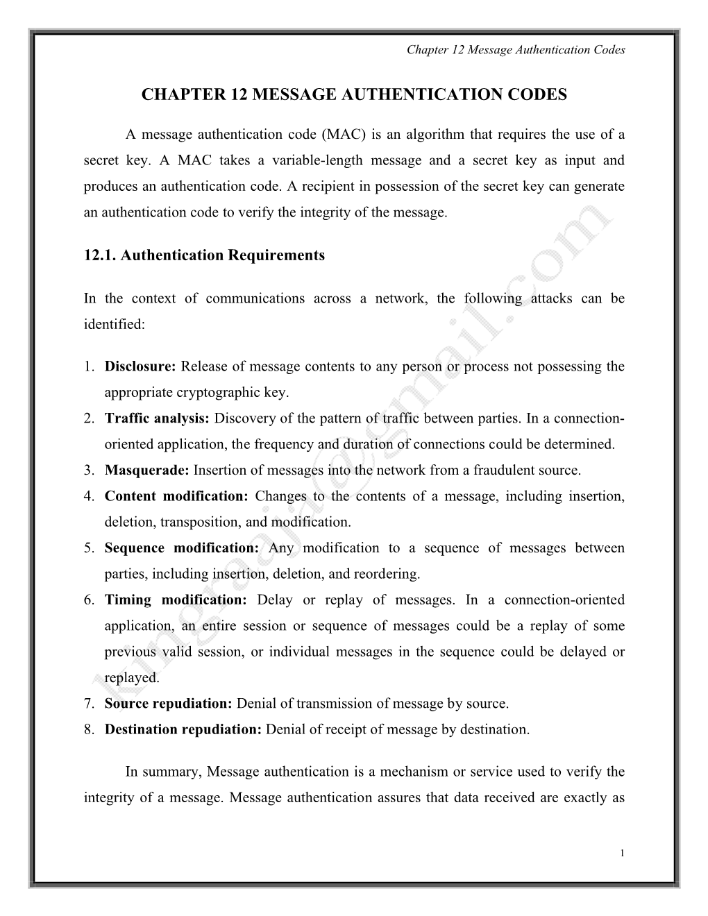 Chapter 12 Message Authentication Codes