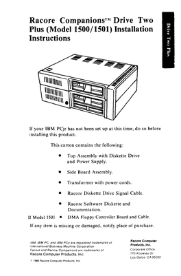 Racore Companions™ Drive Two Plus (Model 1500/1501) Installation Instructions