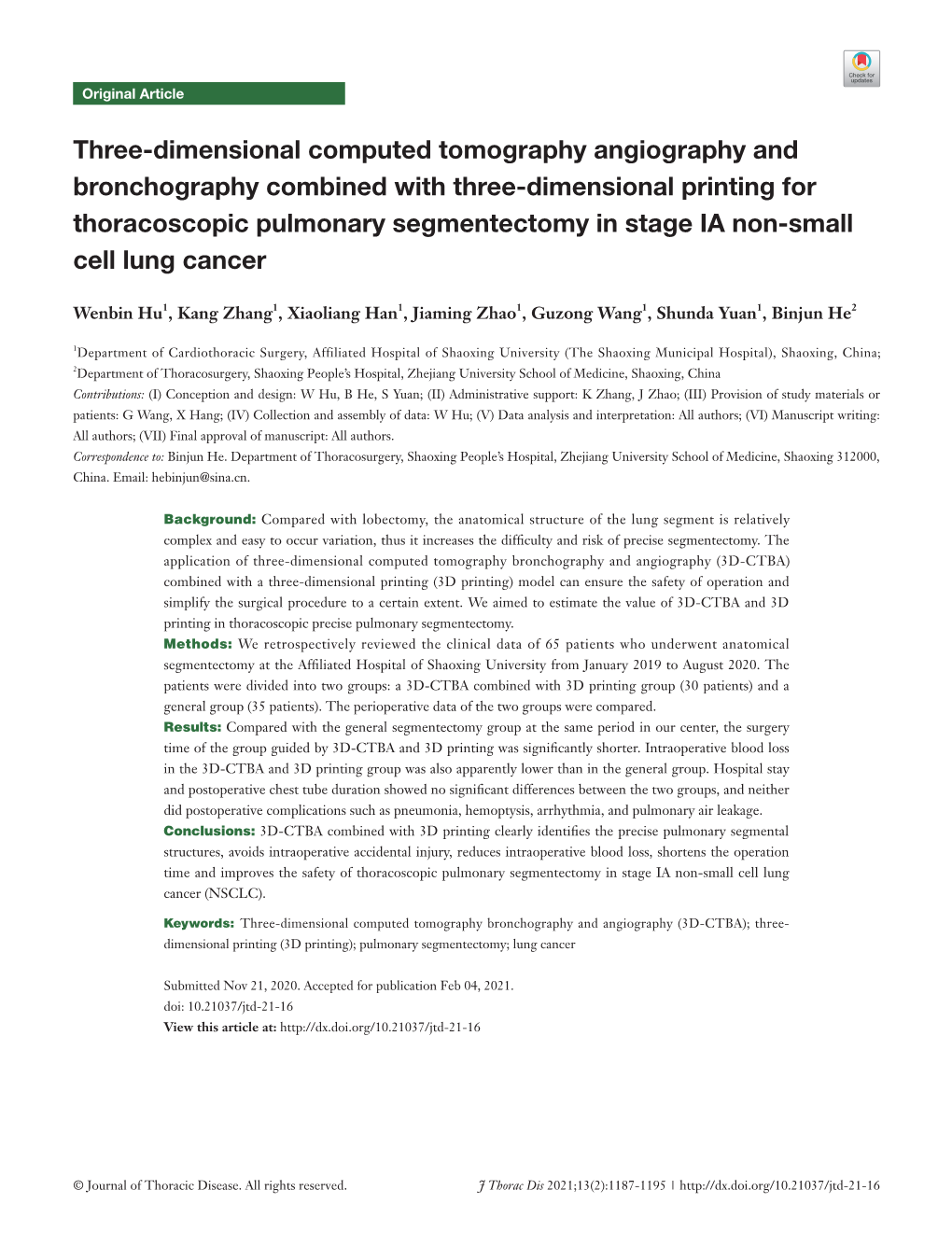 Three-Dimensional Computed Tomography Angiography and Bronchography Combined with Three-Dimensional Printing for Thoracoscopic P