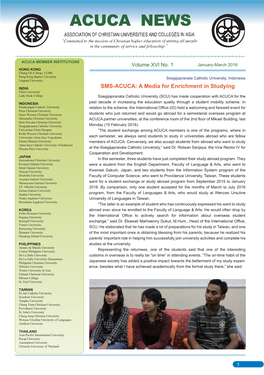 ACUCA NEWS De La Salle University-Dasmariñas, Philippines ACUCA NEWS Is Published Four Times a Year by the Secretariat of ACUCA