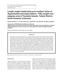 Length–Weight Relationship and Condition Factor of Sygnathoides
