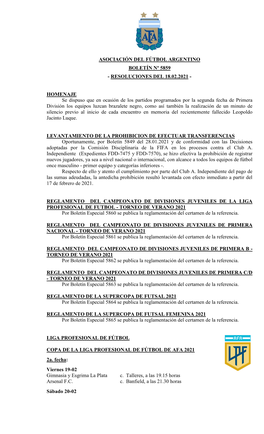 Asociación Del Fútbol Argentino Boletín Nº 5859 - Resoluciones Del 18.02.2021