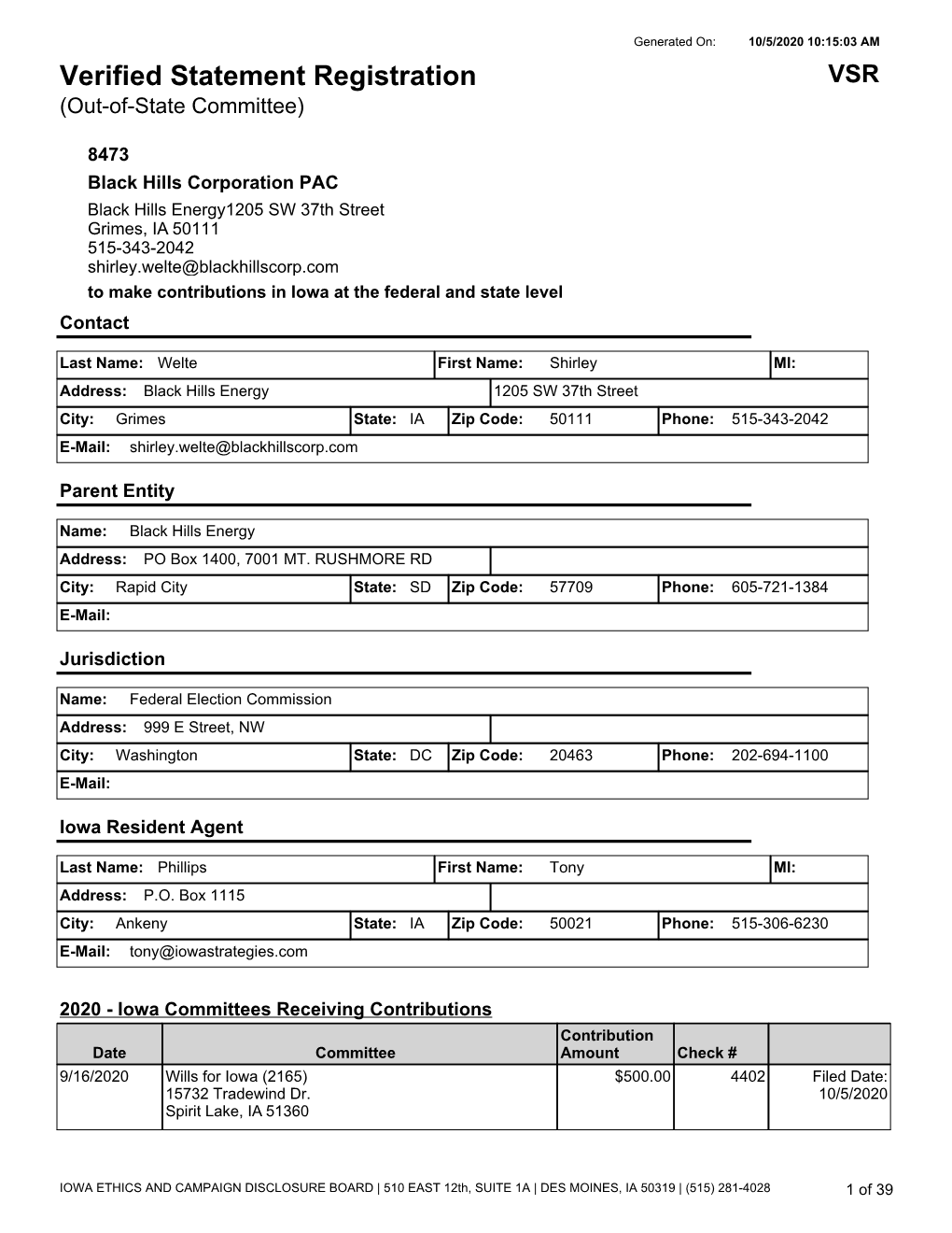 Verified Statement Registration VSR (Out-Of-State Committee)