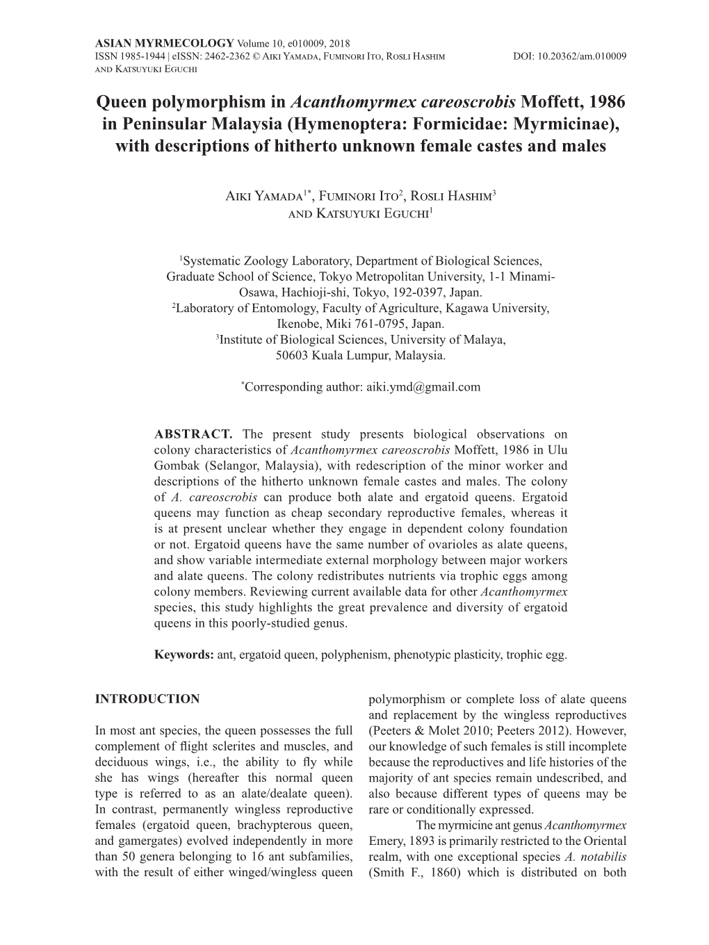 Queen Polymorphism in Acanthomyrmex Careoscrobis