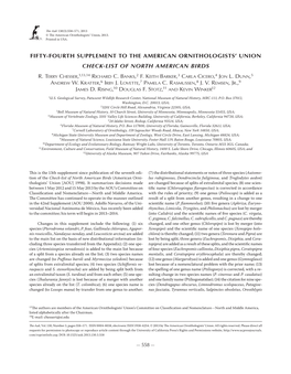 Fifty-Fourth Supplement to the American Ornithologists' Union Check-List of North American Birds