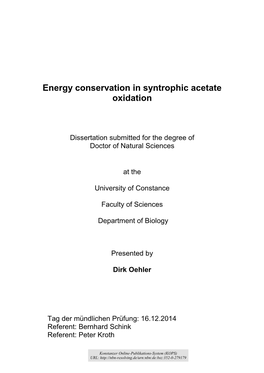 Energy Conservation in Syntrophic Acetate Oxidation