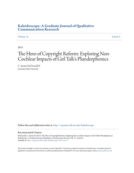 The Hero of Copyright Reform: Exploring Non-Cochlear Impacts of Girl Talk’S Plunderphonics C