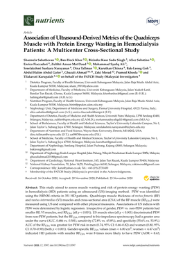 Association of Ultrasound-Derived Metrics of the Quadriceps Muscle with Protein Energy Wasting in Hemodialysis Patients: a Multicenter Cross-Sectional Study