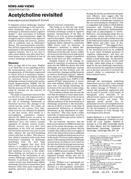 Acetylcholine Revisited Were Effective Does Suggest That the Observed Effect Was Due to Ach Release Anders Bjorklund and Stephen B