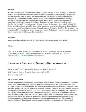 Nanolayer Analysis by Neutron Reflectometry, In: Imae, T