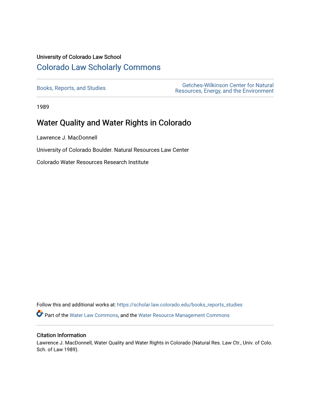 Water Quality and Water Rights in Colorado