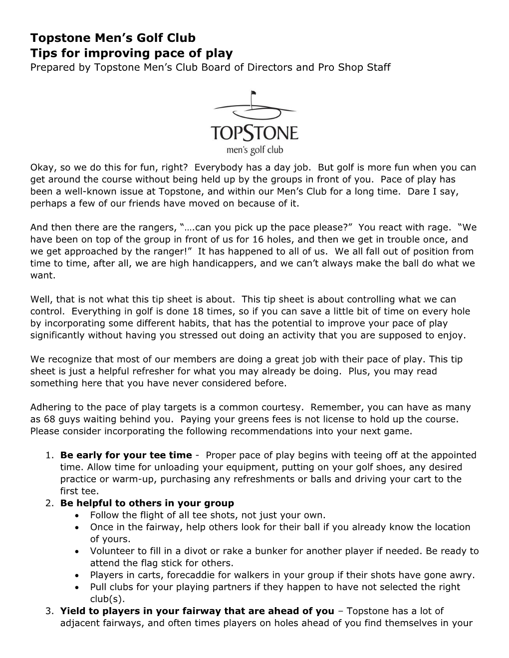 Topstone Men's Golf Club Tips for Improving Pace of Play