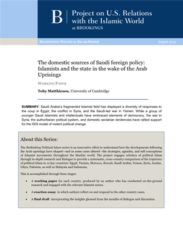 The Domestic Sources of Saudi Foreign Policy: Islamists and the State in the Wake of the Arab Uprisings