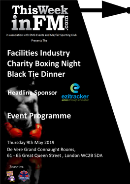 Event Programme Facilities Industry Charity Boxing Night Black Tie Dinner