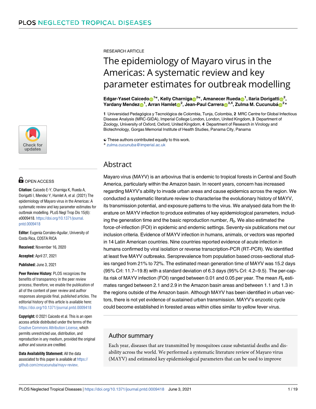 The Epidemiology of Mayaro Virus in the Americas: a Systematic Review and Key Parameter Estimates for Outbreak Modelling