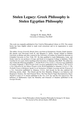 Stolen Legacy: Greek Philosophy Is Stolen Egyptian Philosophy