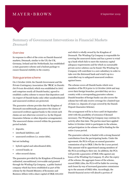 Summary of Government Interventions in Financial Markets Denmark