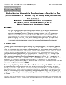 Constancea 83.7: Algae of Russian Coasts of the Bering Sea 12/17/2002 07:10:48 PM Constancea 83, 2002 University and Jepson Herbaria P.C