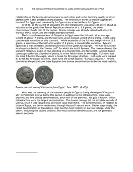 Relationship of the Bronze Denominations to Each Other and to the Declining Quality of Silver Tetradrachm Is Still Debated Among Experts