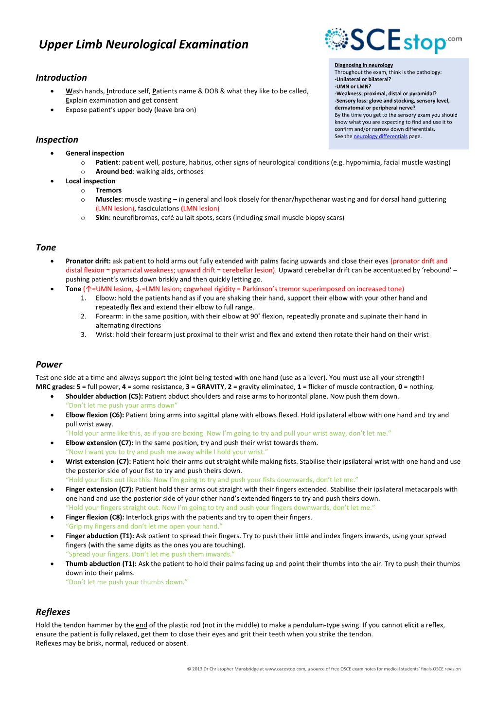 Upper Limb Neurological Examination