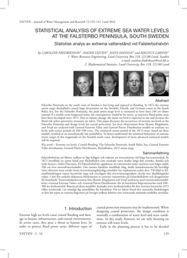 STATISTICAL ANALYSIS of EXTREME SEA WATER LEVELS at the FALSTERBO PENINSULA, SOUTH SWEDEN Statistisk Analys Av Extrema Vattenstånd Vid Falsterbohalvön