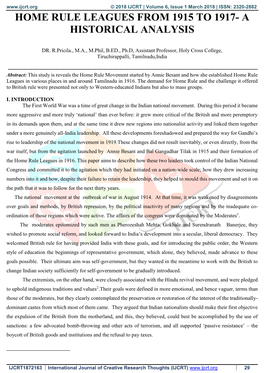 Home Rule Leagues from 1915 to 1917- a Historical Analysis