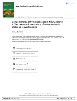 Genus Pimelea (Thymelaeaceae) in New Zealand 1. the Taxonomic Treatment of Seven Endemic, Glabrous‐Leaved Species