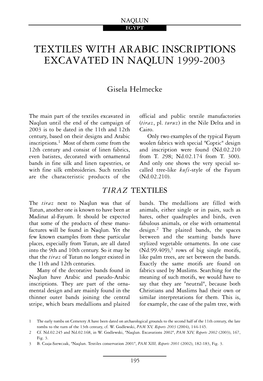 Textiles with Arabic Inscriptions Excavated in Naqlun 1999-2003