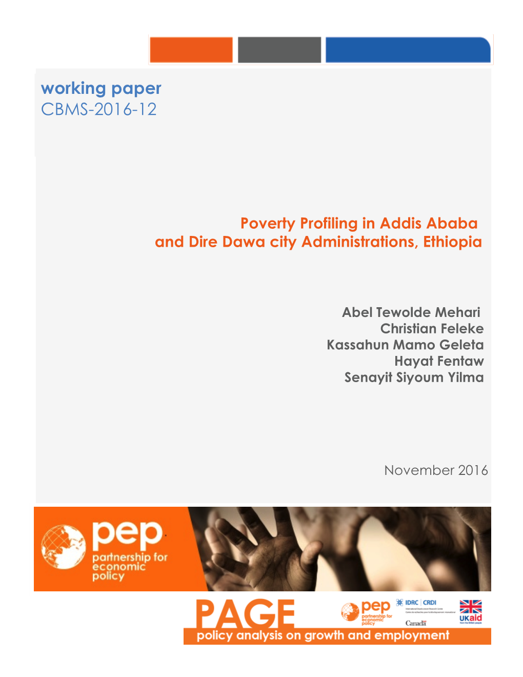 Poverty Profiling in Addis Ababa and Dire Dawa City Administrations, Ethiopia