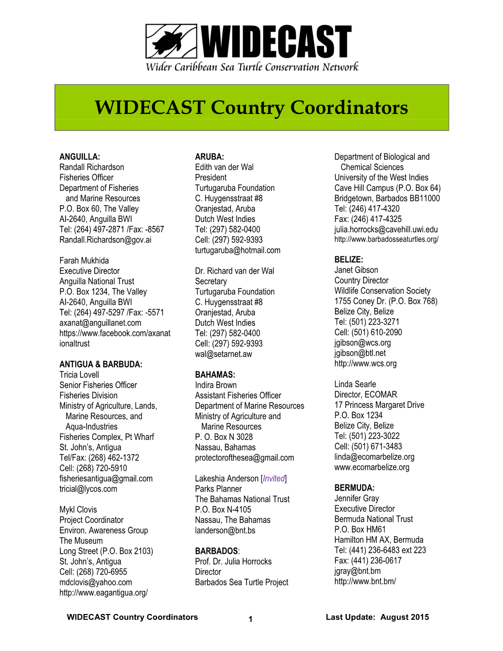 WIDECAST Country Coordinators