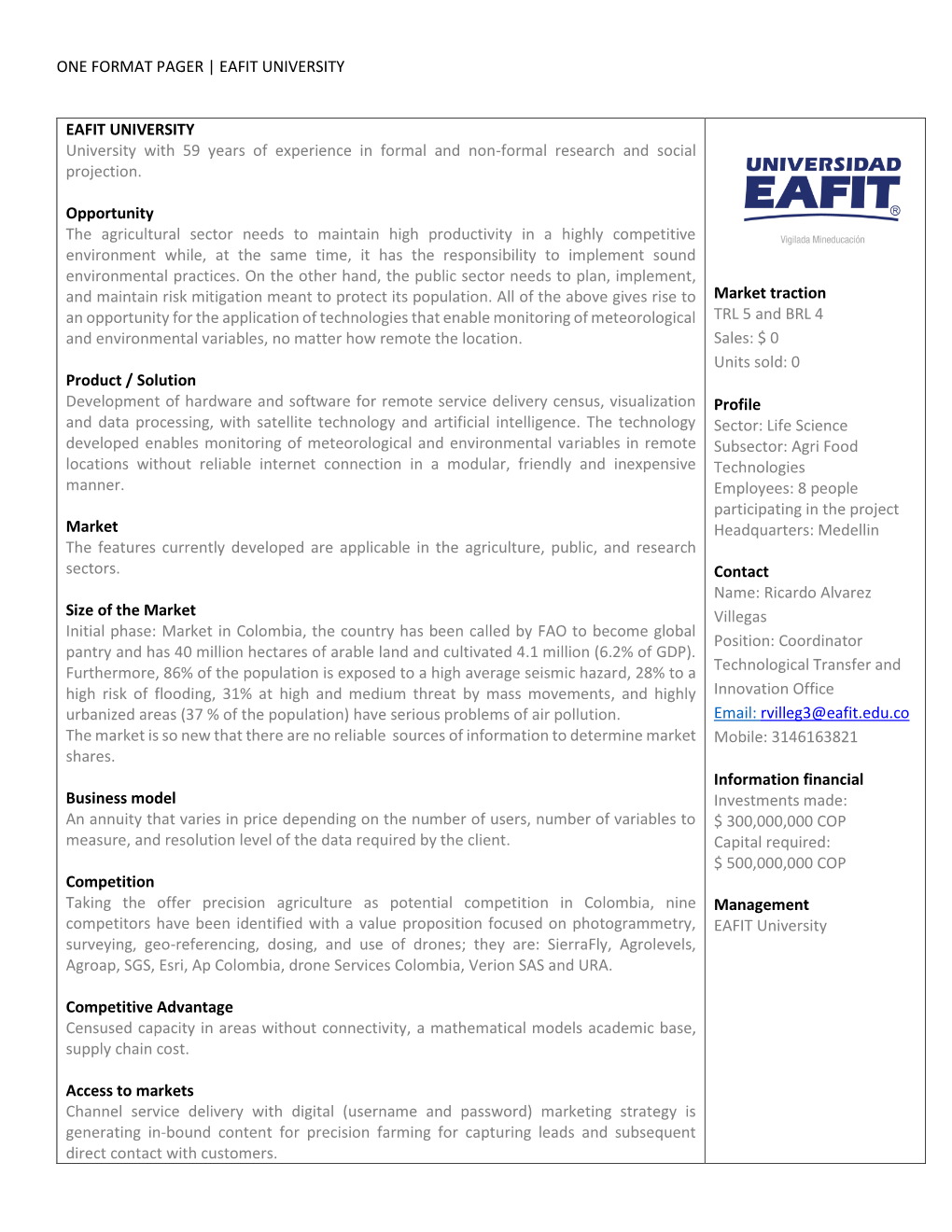 One Format Pager | Eafit University Eafit University