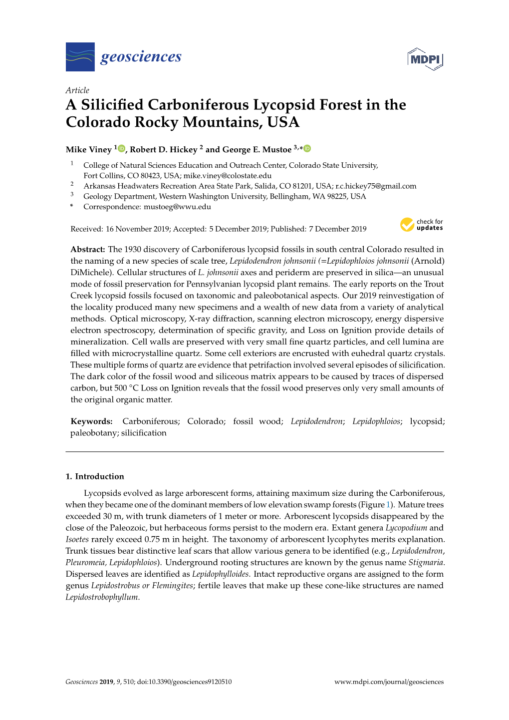 A Silicified Carboniferous Lycopsid Forest in the Colorado Rocky